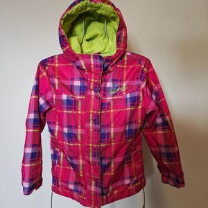 Weatherproof Girls Pink Plaid Rain Jacket Hooded Fleece Lined Size 7/8 M